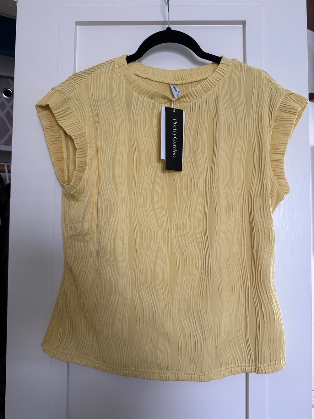 Yellow Textured Cap-Sleeve Top